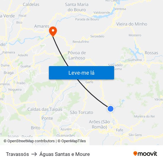 Travassós to Águas Santas e Moure map