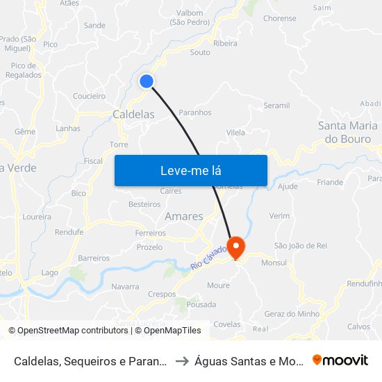 Caldelas, Sequeiros e Paranhos to Águas Santas e Moure map