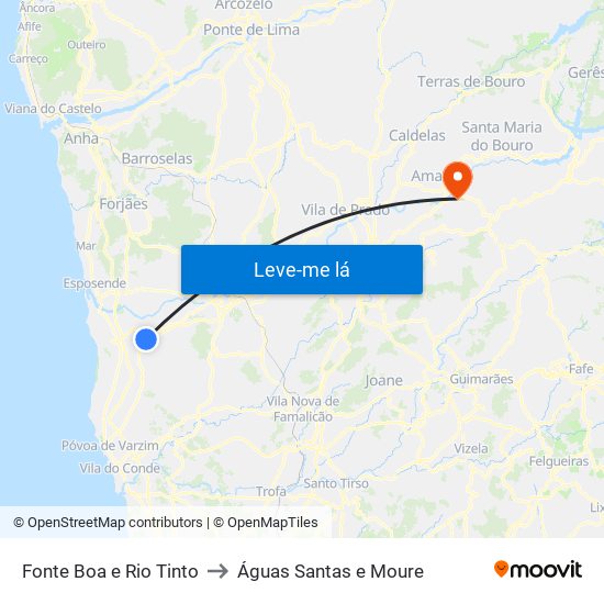 Fonte Boa e Rio Tinto to Águas Santas e Moure map