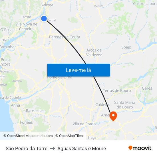 São Pedro da Torre to Águas Santas e Moure map