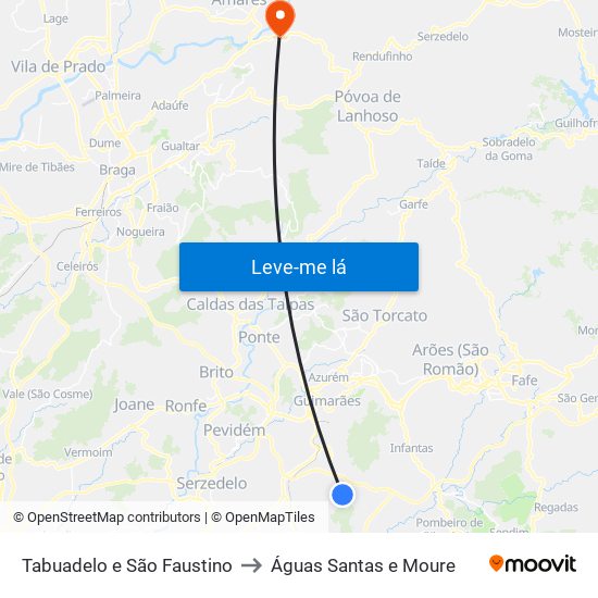 Tabuadelo e São Faustino to Águas Santas e Moure map