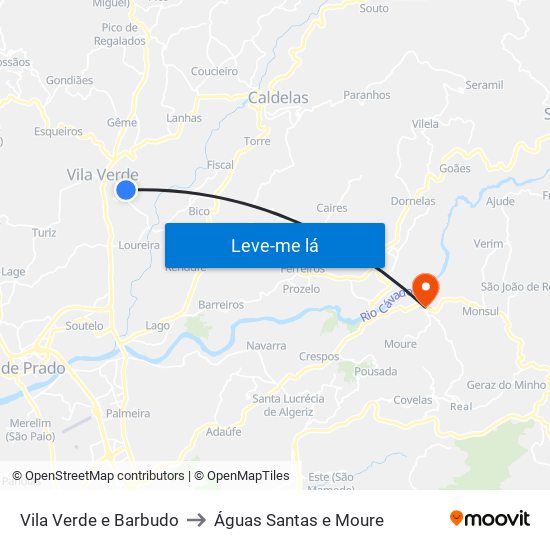Vila Verde e Barbudo to Águas Santas e Moure map
