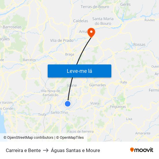 Carreira e Bente to Águas Santas e Moure map