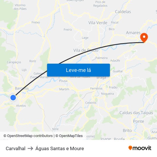 Carvalhal to Águas Santas e Moure map