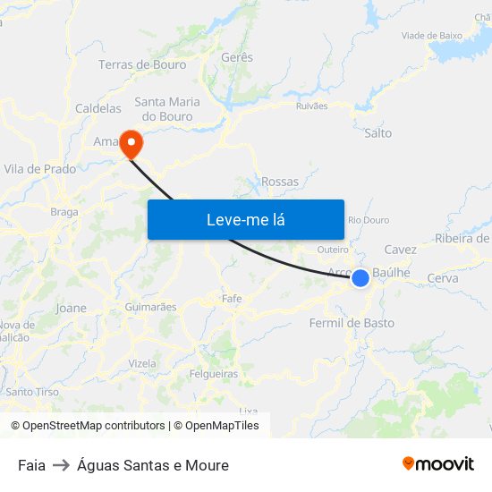 Faia to Águas Santas e Moure map