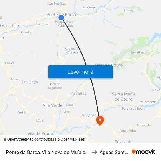 Ponte da Barca, Vila Nova de Muía e Paço Vedro de Magalhães to Águas Santas e Moure map