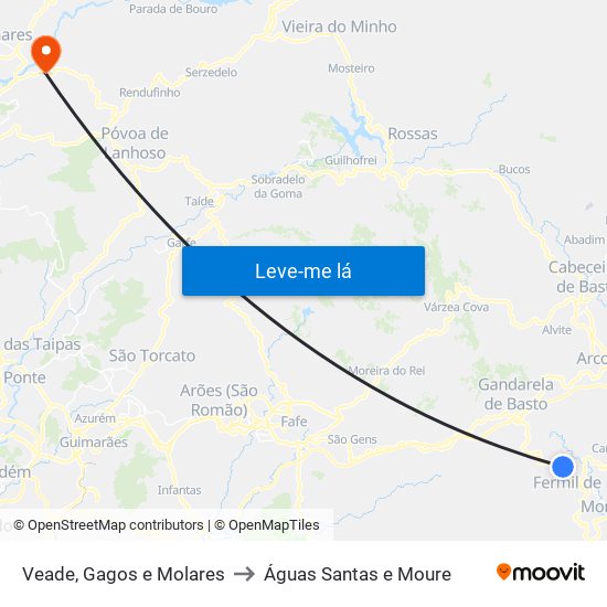 Veade, Gagos e Molares to Águas Santas e Moure map