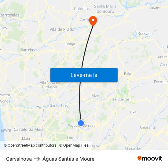 Carvalhosa to Águas Santas e Moure map