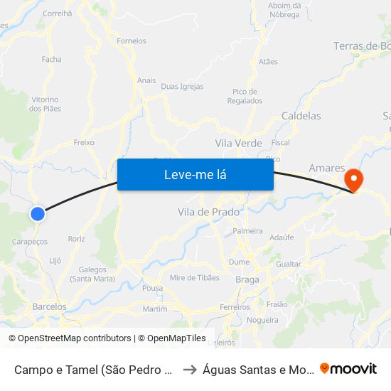 Campo e Tamel (São Pedro Fins) to Águas Santas e Moure map