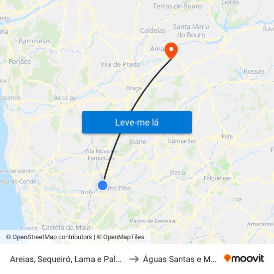 Areias, Sequeiró, Lama e Palmeira to Águas Santas e Moure map