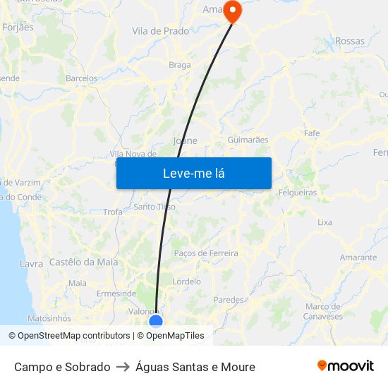 Campo e Sobrado to Águas Santas e Moure map