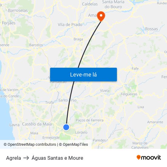 Agrela to Águas Santas e Moure map