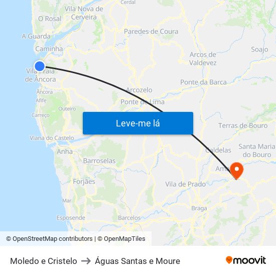 Moledo e Cristelo to Águas Santas e Moure map