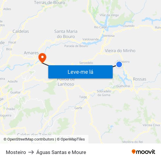 Mosteiro to Águas Santas e Moure map