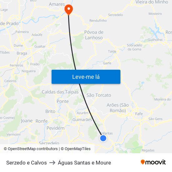 Serzedo e Calvos to Águas Santas e Moure map