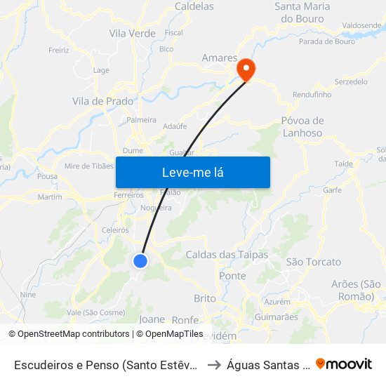 Escudeiros e Penso (Santo Estêvão e São Vicente) to Águas Santas e Moure map
