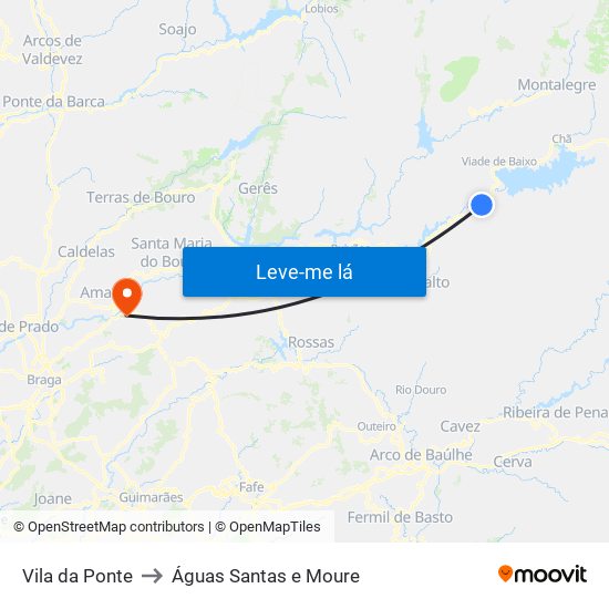 Vila da Ponte to Águas Santas e Moure map