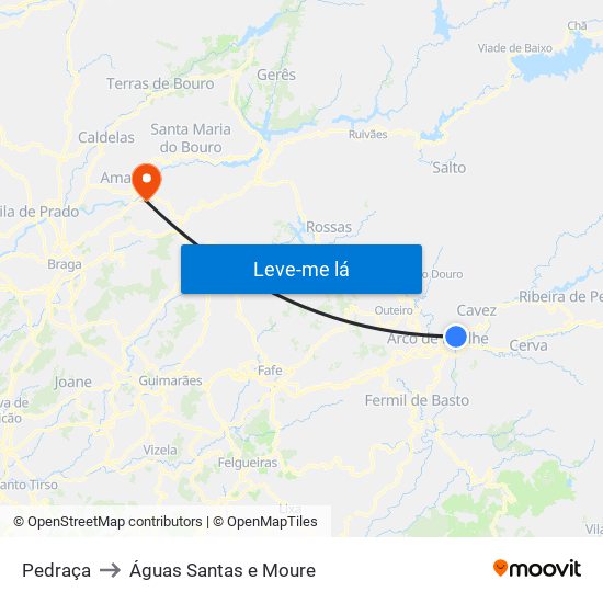 Pedraça to Águas Santas e Moure map