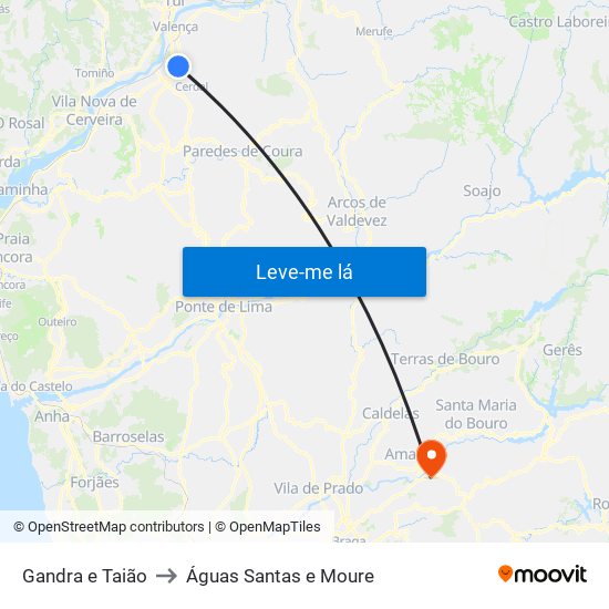 Gandra e Taião to Águas Santas e Moure map