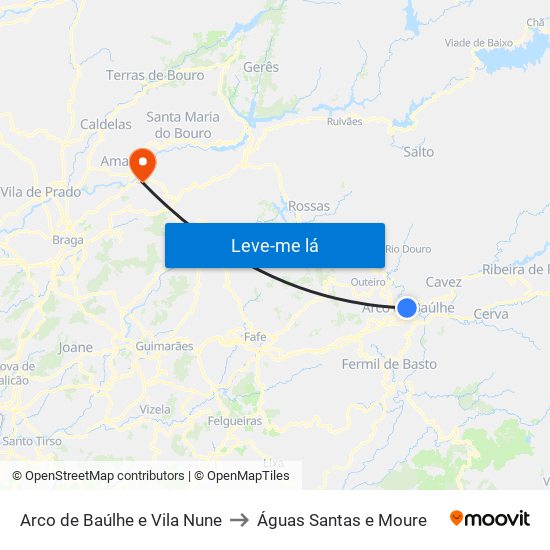 Arco de Baúlhe e Vila Nune to Águas Santas e Moure map