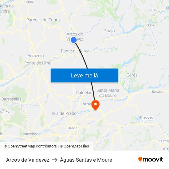 Arcos de Valdevez to Águas Santas e Moure map