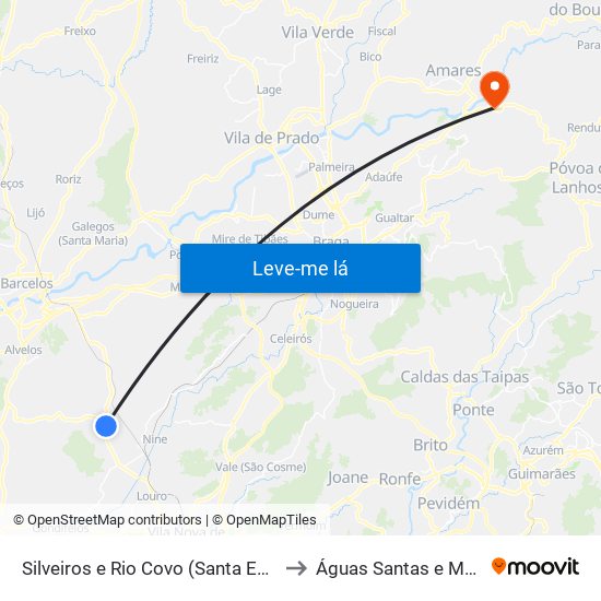 Silveiros e Rio Covo (Santa Eulália) to Águas Santas e Moure map