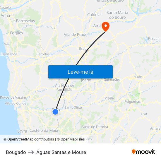 Bougado to Águas Santas e Moure map