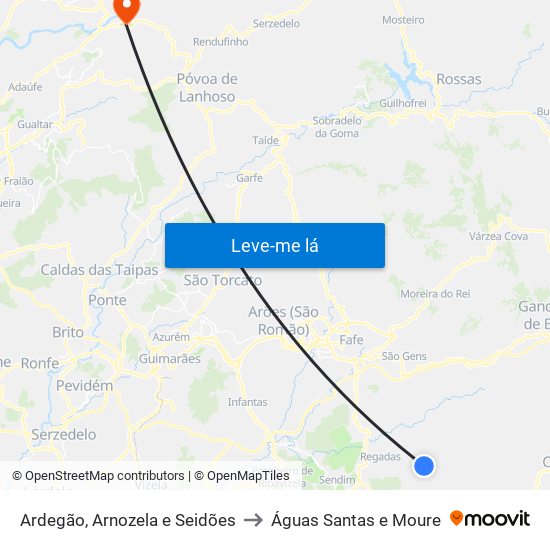 Ardegão, Arnozela e Seidões to Águas Santas e Moure map