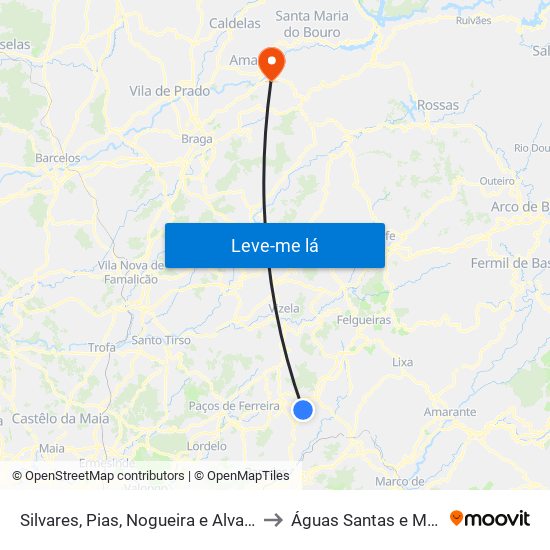 Silvares, Pias, Nogueira e Alvarenga to Águas Santas e Moure map
