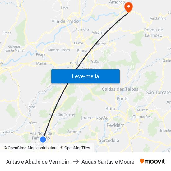 Antas e Abade de Vermoim to Águas Santas e Moure map