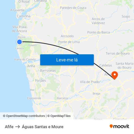 Afife to Águas Santas e Moure map