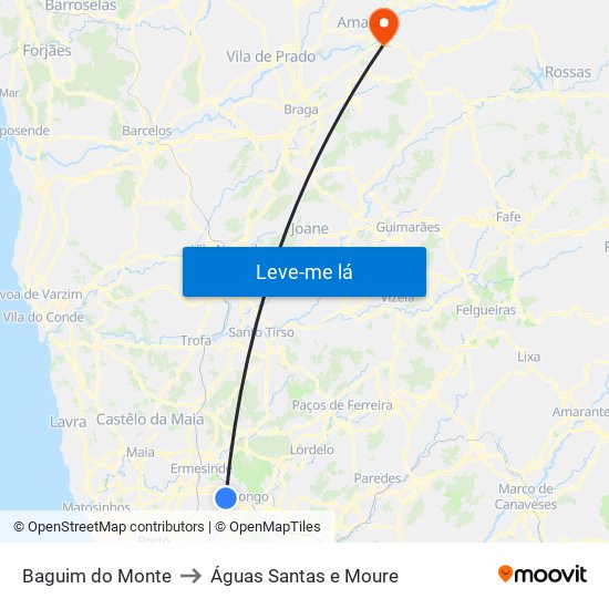 Baguim do Monte to Águas Santas e Moure map