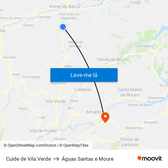 Cuide de Vila Verde to Águas Santas e Moure map