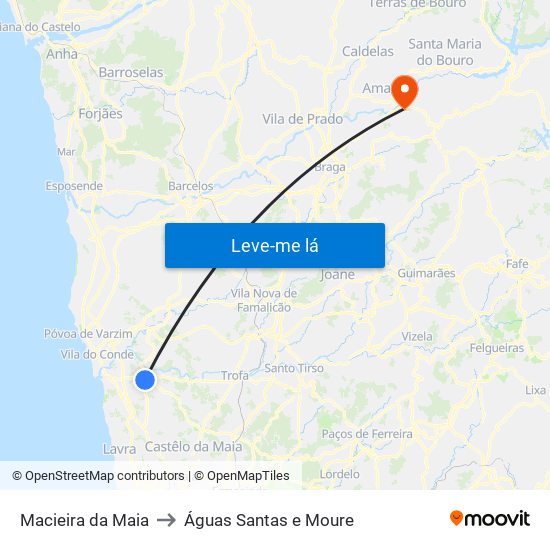 Macieira da Maia to Águas Santas e Moure map