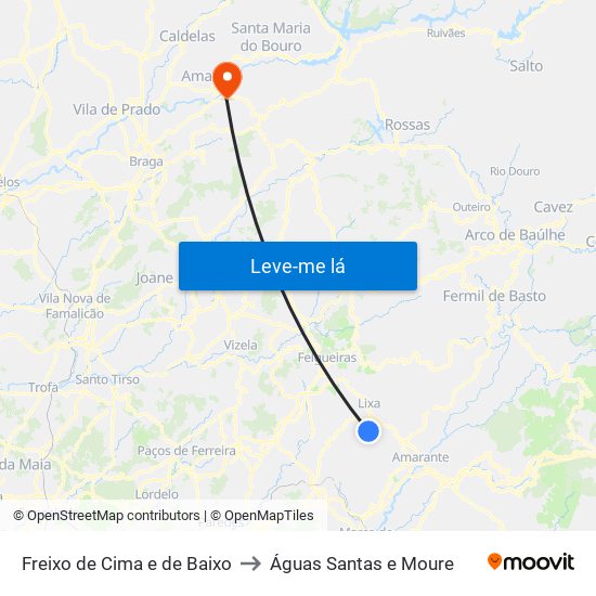 Freixo de Cima e de Baixo to Águas Santas e Moure map