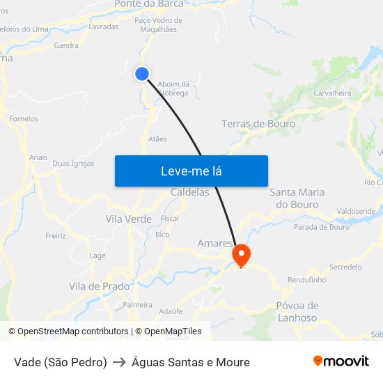 Vade (São Pedro) to Águas Santas e Moure map