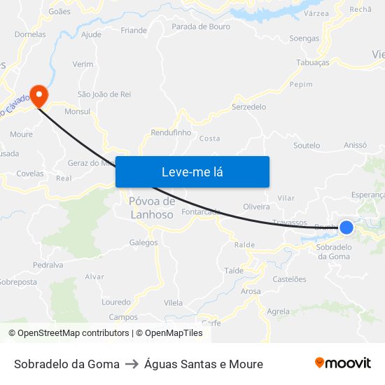 Sobradelo da Goma to Águas Santas e Moure map