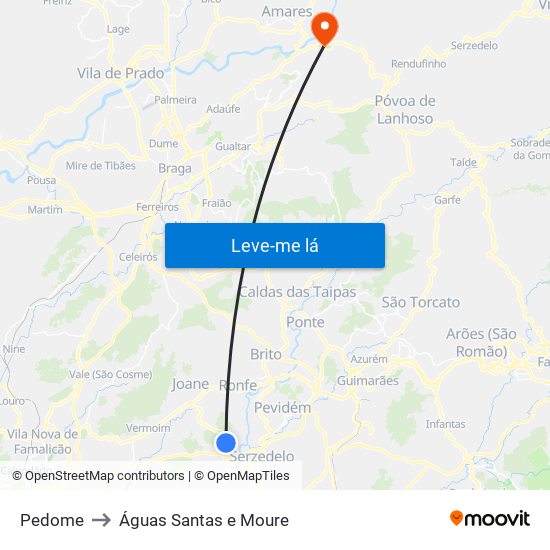 Pedome to Águas Santas e Moure map