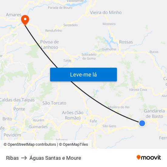 Ribas to Águas Santas e Moure map