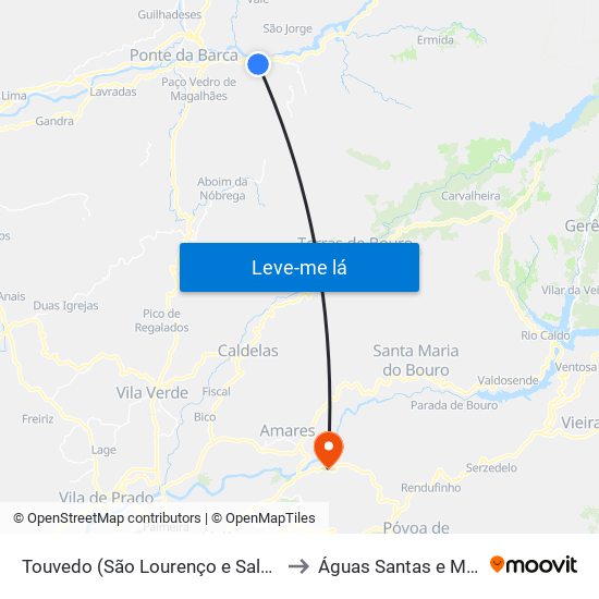 Touvedo (São Lourenço e Salvador) to Águas Santas e Moure map