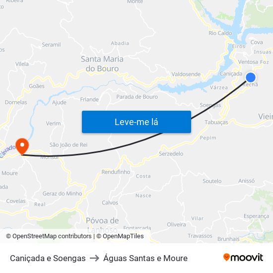 Caniçada e Soengas to Águas Santas e Moure map