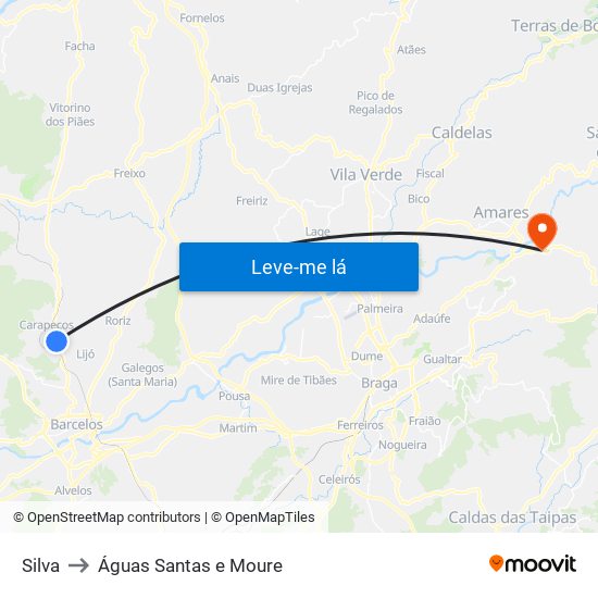 Silva to Águas Santas e Moure map