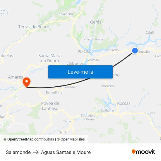 Salamonde to Águas Santas e Moure map