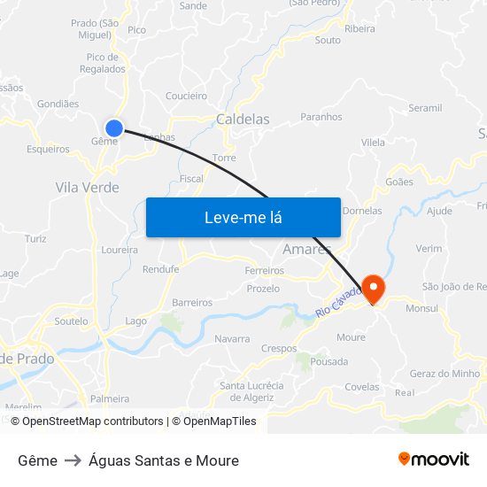 Gême to Águas Santas e Moure map