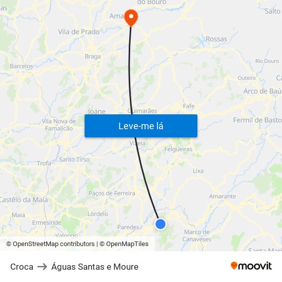 Croca to Águas Santas e Moure map