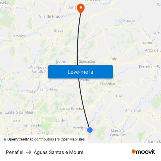 Penafiel to Águas Santas e Moure map