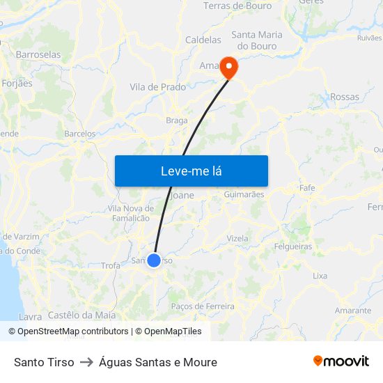 Santo Tirso to Águas Santas e Moure map