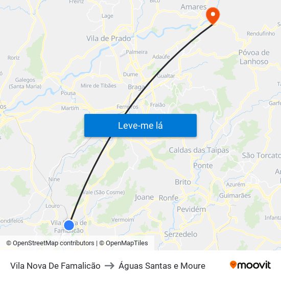 Vila Nova De Famalicão to Águas Santas e Moure map