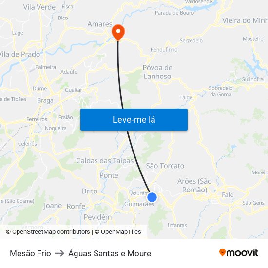 Mesão Frio to Águas Santas e Moure map