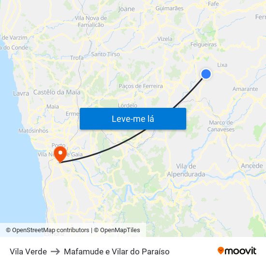 Vila Verde to Mafamude e Vilar do Paraíso map